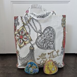 Beautiful Brighton "All the Glitter" Canvas Tote with 2 Brighton Trinket Boxes